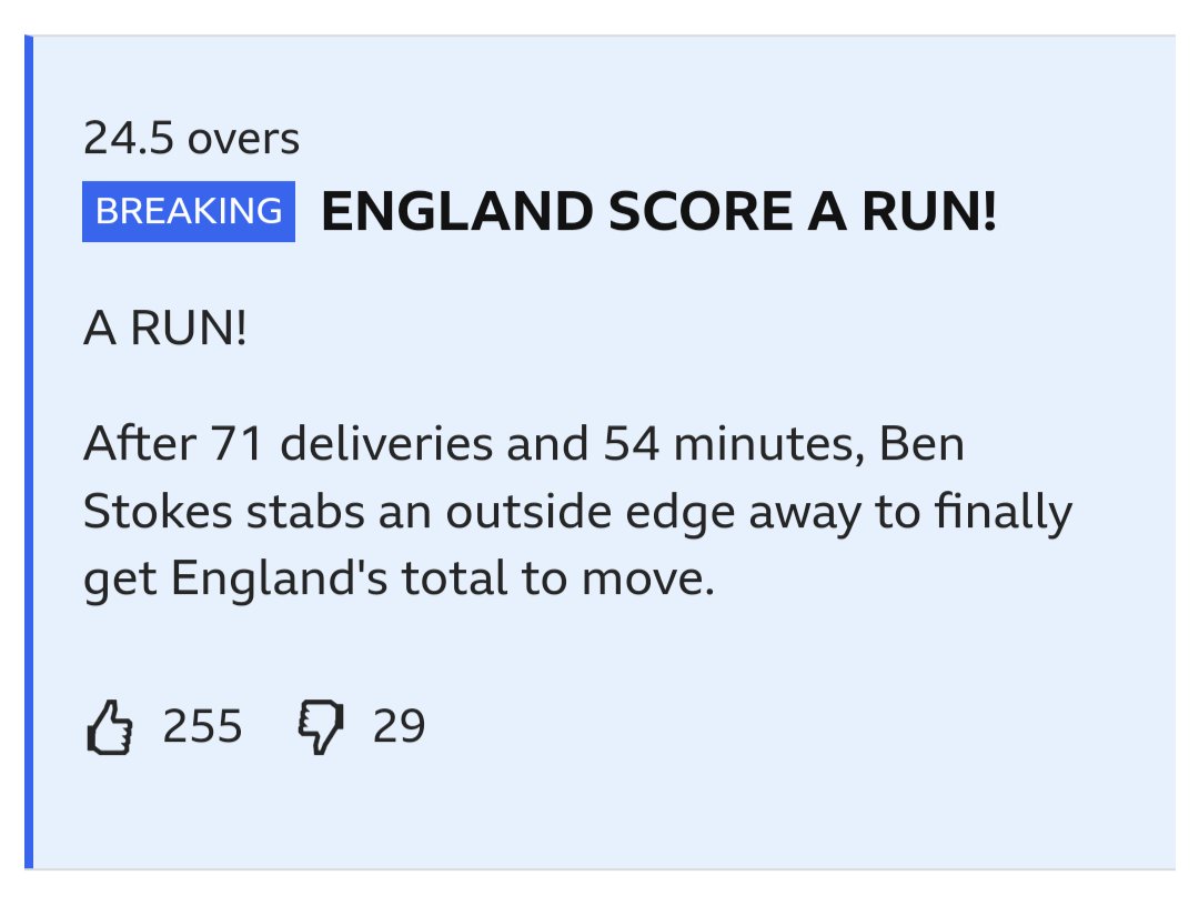 You know the cricket's going well when the BBC live text breaks out a blue box for England scoring a run