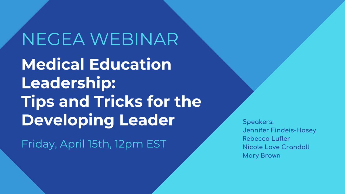 Join our upcoming webinar with @RLufler, Jennifer Findeis-Hosey, Nicole Love Crandall, & Mary Brown! '#MedEd Leadership: Tips & Tricks for the Developing Leader' Friday, April 15th, 12-1pm EDT All welcome! #MedTwitter @RougasSteven @AFornari1 bit.ly/3HLcogr