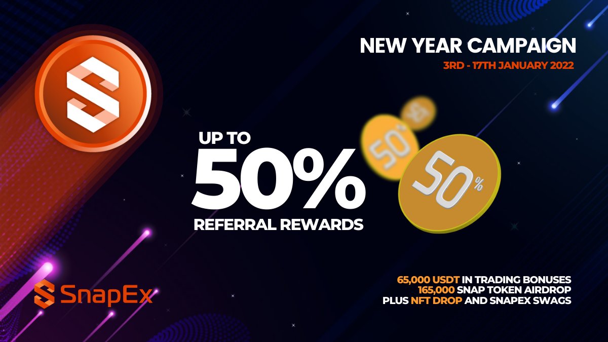snapexofficial's tweet photo. Now is not only a great time to trade, but it's also a terrific time to reconnect with friends and family. Take part in the SnapEx referral campaign and win up 50% commission.
For more information: https://t.co/o0thWWchcc
#SnapEx #SNAPToTheMoon #Rewards #NewYear #2022 #Crypto https://t.co/EWU1RAHh7h