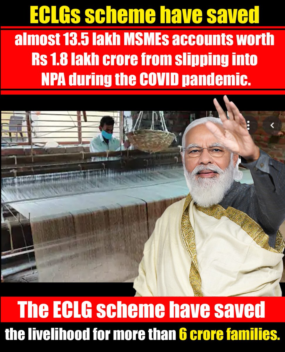 DrAvadheshInd's tweet photo. ECLGS for MSMEs, one of the government’s key planks in reviving economic activity, has prevented 1.35 million MSME accounts from going under, according to a report by State Bank of India released on Thursday.
The scheme has saved around 15 million jobs.
https://t.co/1Fh01heLhu