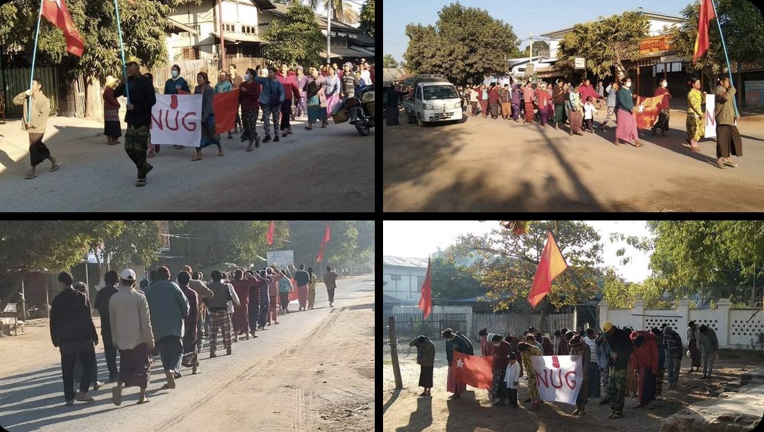 Unrelenting people from Shwebo, Sagaing region, took a stride in marching as a strike to overthrow military dictatorship today, flying the flags high.   #ASEANStopHunSen #HunSenStayHome #2022Jan7Coup #WhatsHappeningInMyanmar