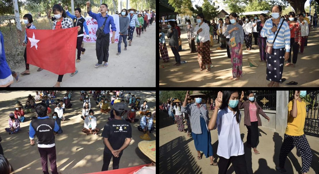 PhoneMyatKhine5's tweet photo. Pro-democracy residents of  several villages from northern Salingyi township and eastern Yinmarbin township staged a strike against military dictatorship.   #ASEANStopHunSen #HunSenStayHome #2022Jan7Coup #WhatsHappeningInMyanmar https://t.co/ivWAEzzM7f