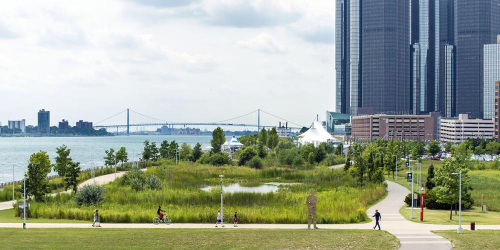 NoordCoast's tweet photo. Using this image tomorrow to *inspire* new approaches to redevelopment. Just makes me miss in-person events tho. Likely would have never visited the Detroit Riverfront wetlands had it not been for work. #prepandemiclife https://t.co/pxrCCEx9GS