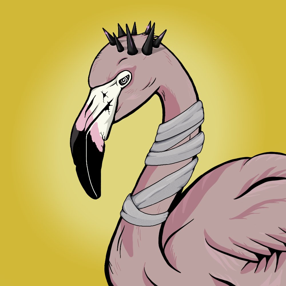 Solmingo of the day 🦩#NFT 

Rarity 💎
Background: Abnormal
Skin: Common
Beak: Ultra-rare
Eyes: Rare
Body: Common
Head: Legendary

Fun fact 🔥
This Solmingo is a second cousin of Sauron 
#NFTs #NFTCommunity