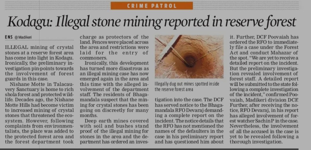 prajna_gr's tweet photo. Illegal crystal stone mining reported inside reserve forest at #Talacauvery Sanctuary in #Kodagu. Investigation pinpoints at d involvement of forest staff... Restrictions of entry into d reserve forest area has provided a clean cover for the illegal activity. @XpressBengaluru https://t.co/F0XaUmjX0P
