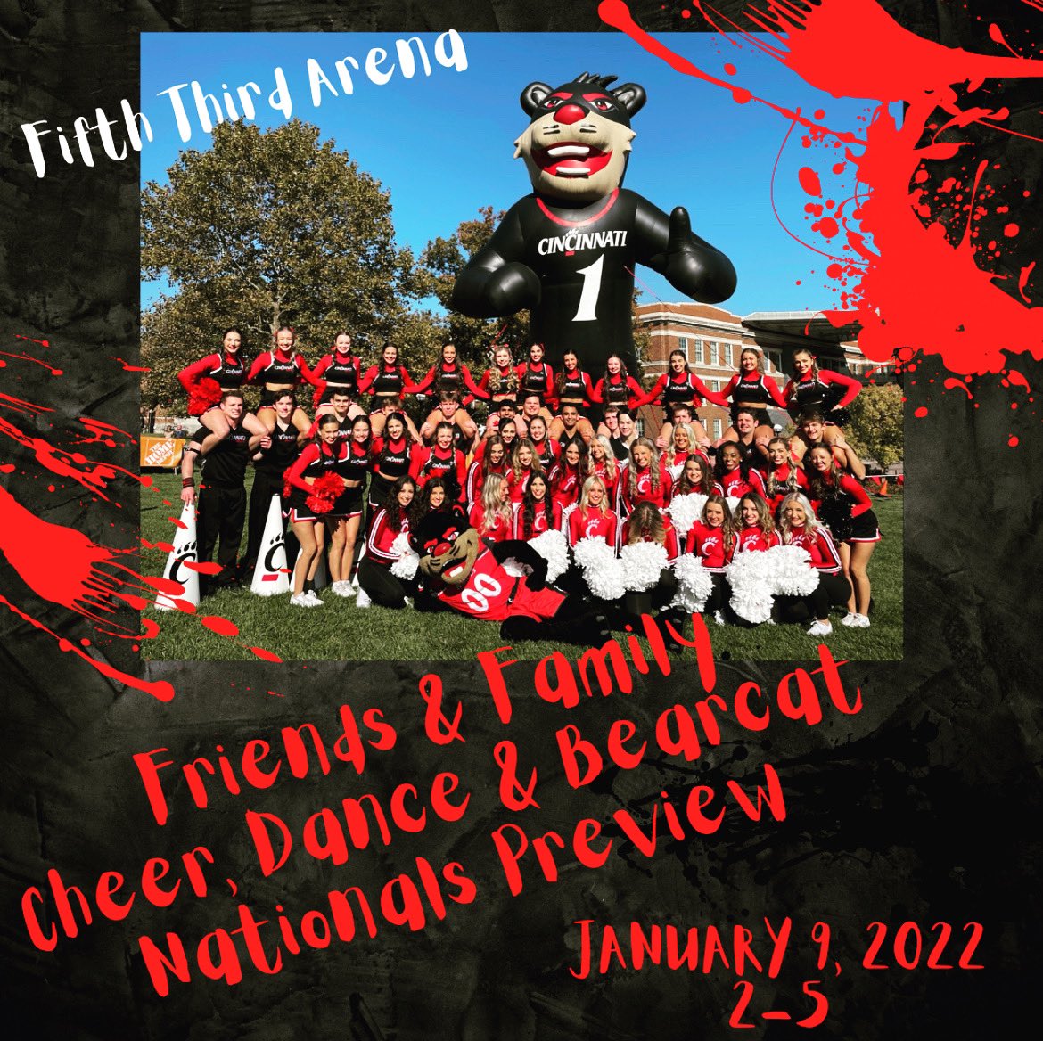 GoBearcatsCHEER's tweet photo. ᴡᴇ ᴡᴏᴜʟᴅ ʟᴏᴠᴇ ᴛᴏ sᴇᴇ ʏᴏᴜʀ ғʀɪᴇɴᴅʟʏ ғᴀᴄᴇs ᴀs ᴡᴇ ᴘᴇʀғᴏʀᴍ ᴏᴜʀ 𝟸𝟶𝟸𝟸 ɴᴀ���ɪᴏɴᴀʟs ʀᴏᴜᴛɪɴᴇs ᴛʜɪs sᴜɴᴅᴀy ғʀᴏᴍ 𝟸-𝟻 ɪɴ ғɪғᴛʜ ᴛʜɪʀᴅ ᴀʀᴇɴᴀ. ⚫️🔴 ᴍᴀsᴋs ᴡɪʟʟ ʙᴇ ʀᴇǫᴜɪʀᴇᴅ ᴛᴏ ᴋᴇᴇᴘ ᴏᴜʀ ᴀᴛʜʟᴇᴛᴇs sᴀғᴇ.😷#bearcats https://t.co/GaMqdrh7dv
