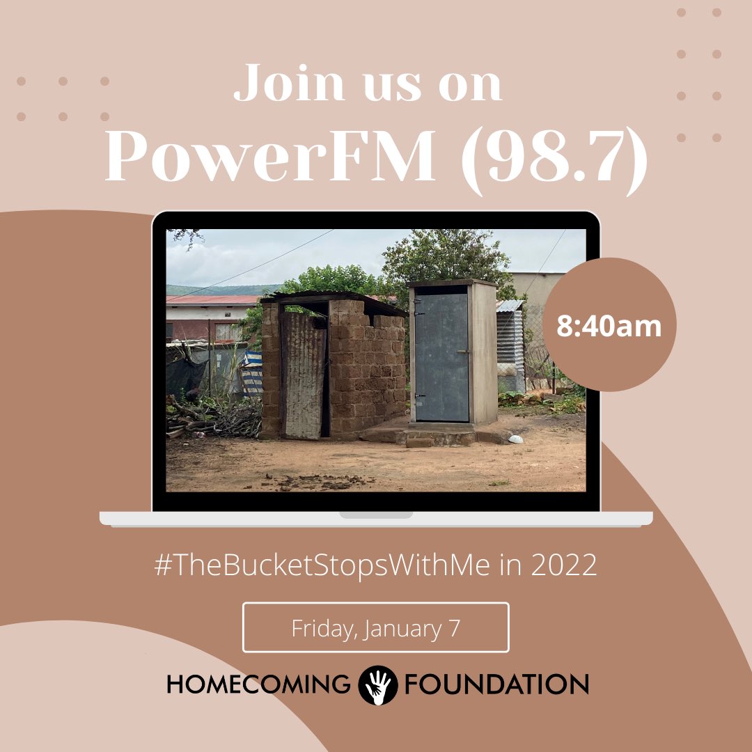 HomeComingFound's tweet photo. New Year, same goal - eradicating pit toilets in South African schools! 

Join us at 8:40am as we talk everything #TheBucketStopsWithMe on @Powerfm987 

To find out more or donate visit https://t.co/ALNAqtNkAe https://t.co/sRAWxlB9VN