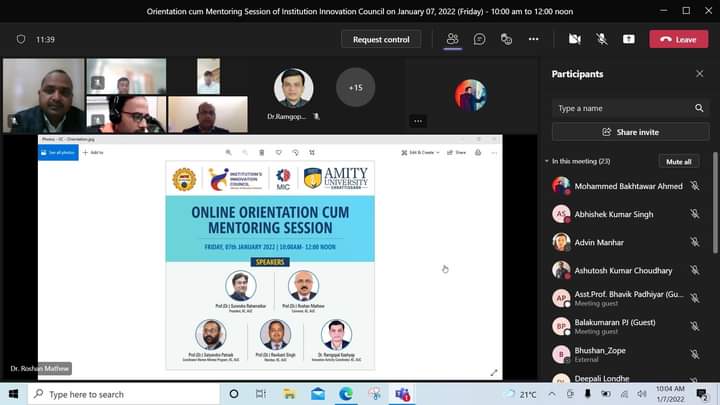 amity_school's tweet photo. Amity University Chhattisgarh organized an Orientation cum Mentoring Session for all the allotted five mentee institutes of IIC AUC on 7th January 2022. The program conducted in MS Teams Platform for five mentee Institutions. https://t.co/uHKsTVPM4d
