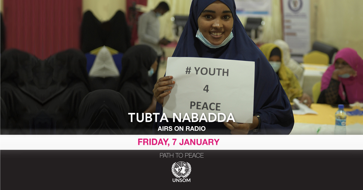This week’s #TubtaNabadda: <a href="/JulleKramer/">Julius Kramer</a> from <a href="/UNSOM/">UNSOM</a> and Hawa Tufah, youth activist in #Puntland, discuss the 6th anniversary of the #Youth, Peace and Security Agenda and the role of young people in fostering dialogue in #Somalia. Tune in! #Youth4Peace #YPS bit.ly/3qZUosh
