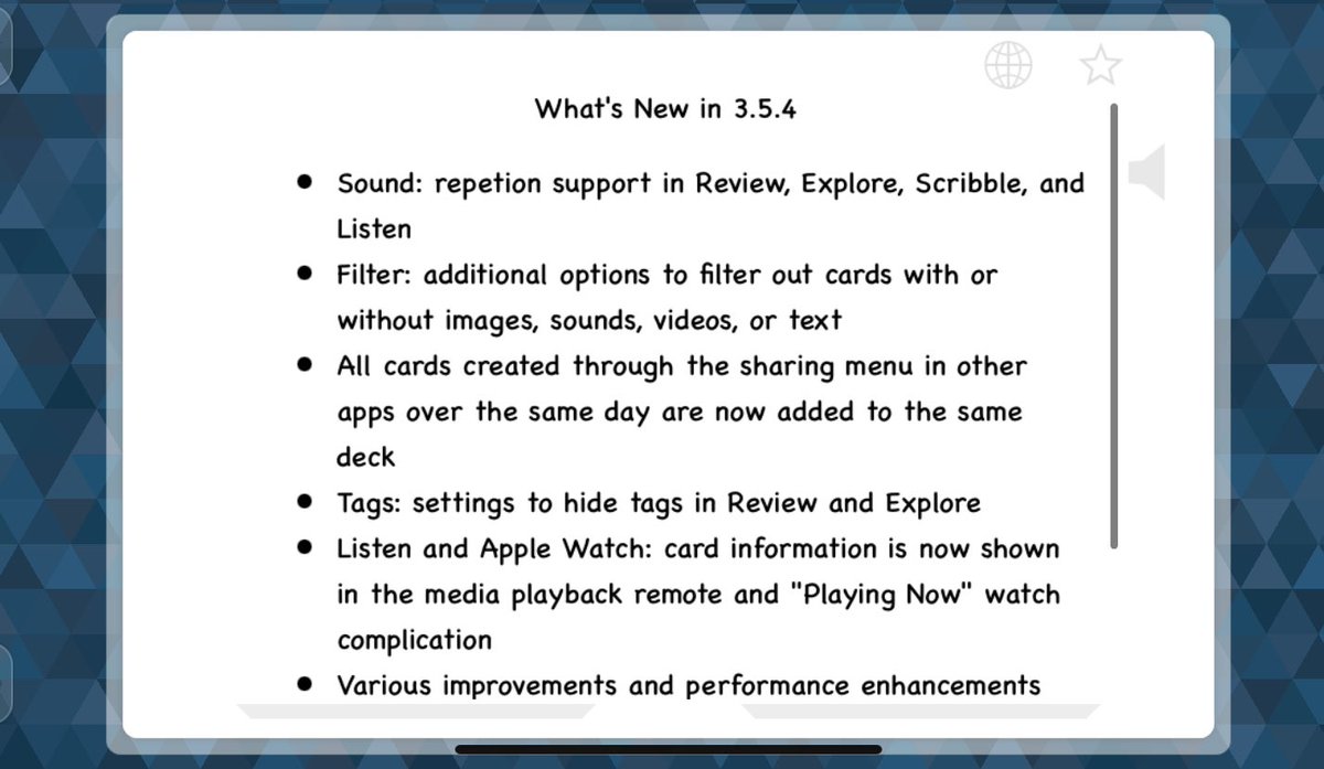 FlashcardsNKO's tweet photo. The 3.5.4 update is available. #edtech #learning #AppleTH #LanguageLearning https://t.co/7BQCewTqUC