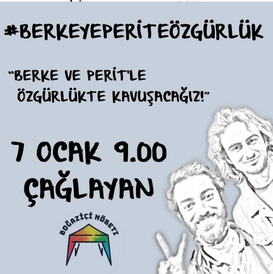 Kayyum Rektörü kabul etmedikleri için 95 gündür tutuklu bulunan Boğaziçi öğrencileri #BerkeyePeriteÖzgürlük için Çağlayan Adliyesindeyiz…
Mafyası, hırsızı, yolsuzu, uğursuzu itibarlı makam sahibi olarak caka satarken pırıl pırıl gençler hapishanede tutuluyor…