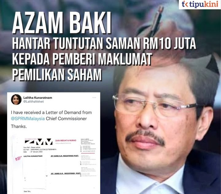 tipukini's tweet photo. Azam Baki Saman Pemberi Maklumat Ketua Pengarah SPRM menghantar notis Saman dan permohonan maaf kepada pemberi maklumat berkena... https://t.co/W8bKeI44Ul https://t.co/rTcq0vzSGZ