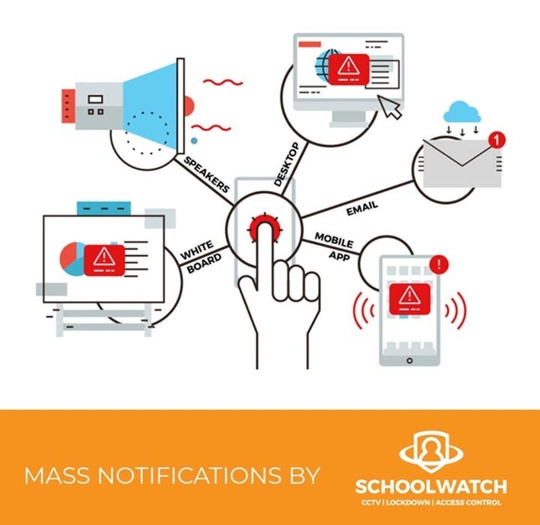 SchoolwatchCCTV's tweet photo. With a click of a button, you can reach everyone, everywhere, all at once with our integrated system! ⚠️ https://t.co/S7OQknHLT4 #security #schoolsecurity #massnotifications https://t.co/E8ELF6nGaY