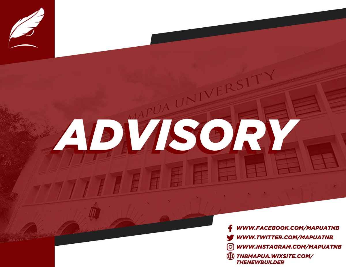 ADVISORY: Following the surge of COVID-19 cases in the country, the <a href="/MapuaUnivCSC/">Mapúa CSC</a>, along with the <a href="/Mapua_COP/">Mapúa Council of Presidents</a> and @mapuaCOO, is conducting a survey to know the current health conditions of students and faculty members.

For more information: bit.ly/3JR8SDm