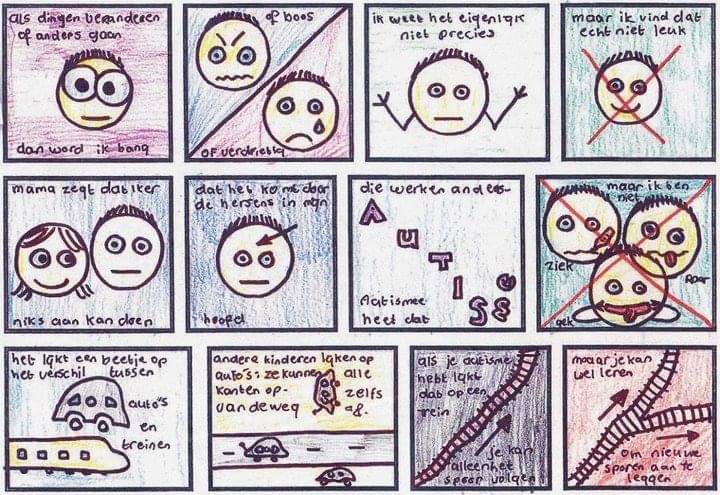 Dutchica's tweet photo. Cartoon over zijn beleving van PDD-nos, gemaakt door Kay Zwiers op 7 jarige leeftijd in 2009
#PDDnos #autisme https://t.co/HTQIIfq6GW