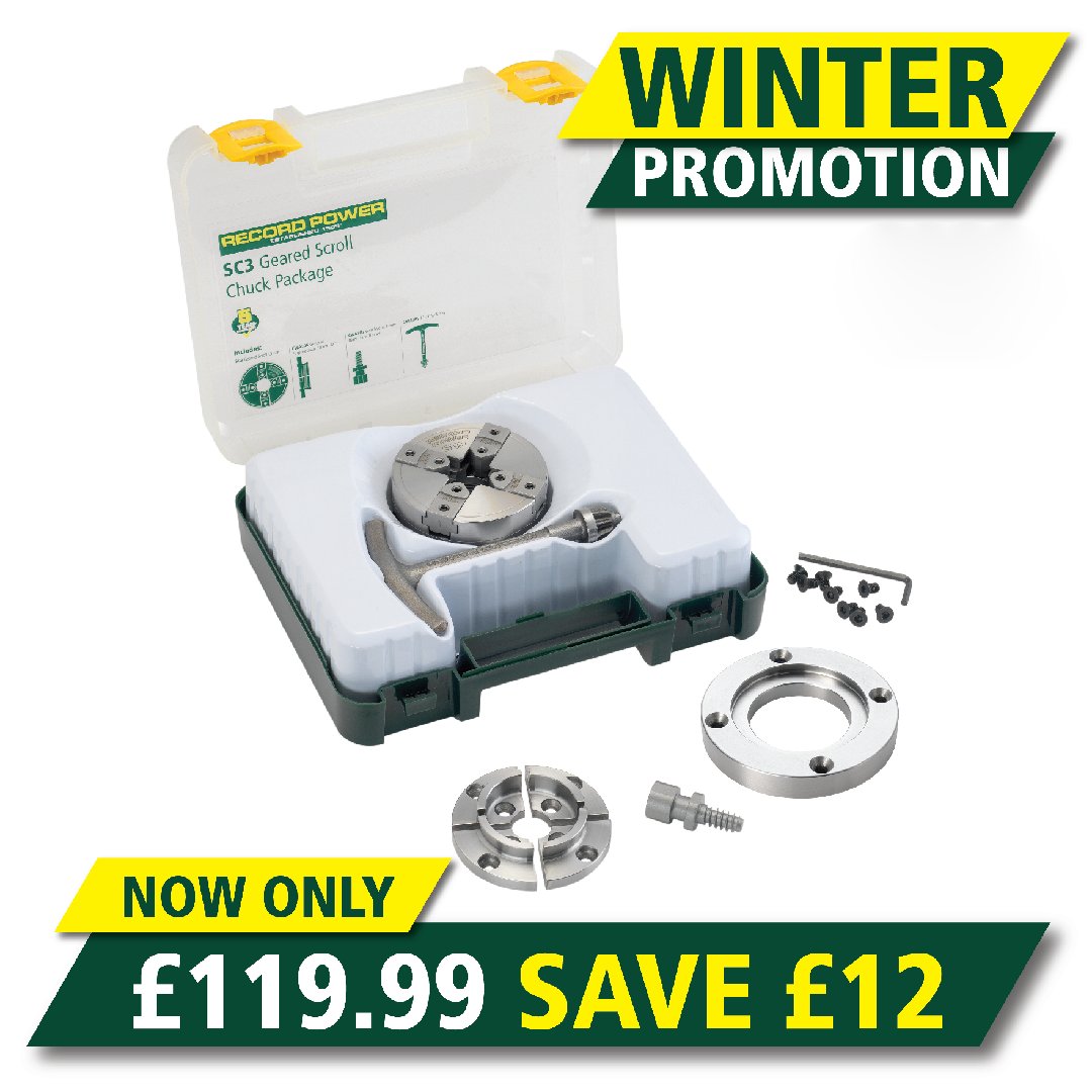 ** Winter Promotion **
Save £12 on the SC3 Geared Scroll Chuck Package! To find out more about this offer, plus all others available, visit our website or your local stockist before the sale ends on 28th February.