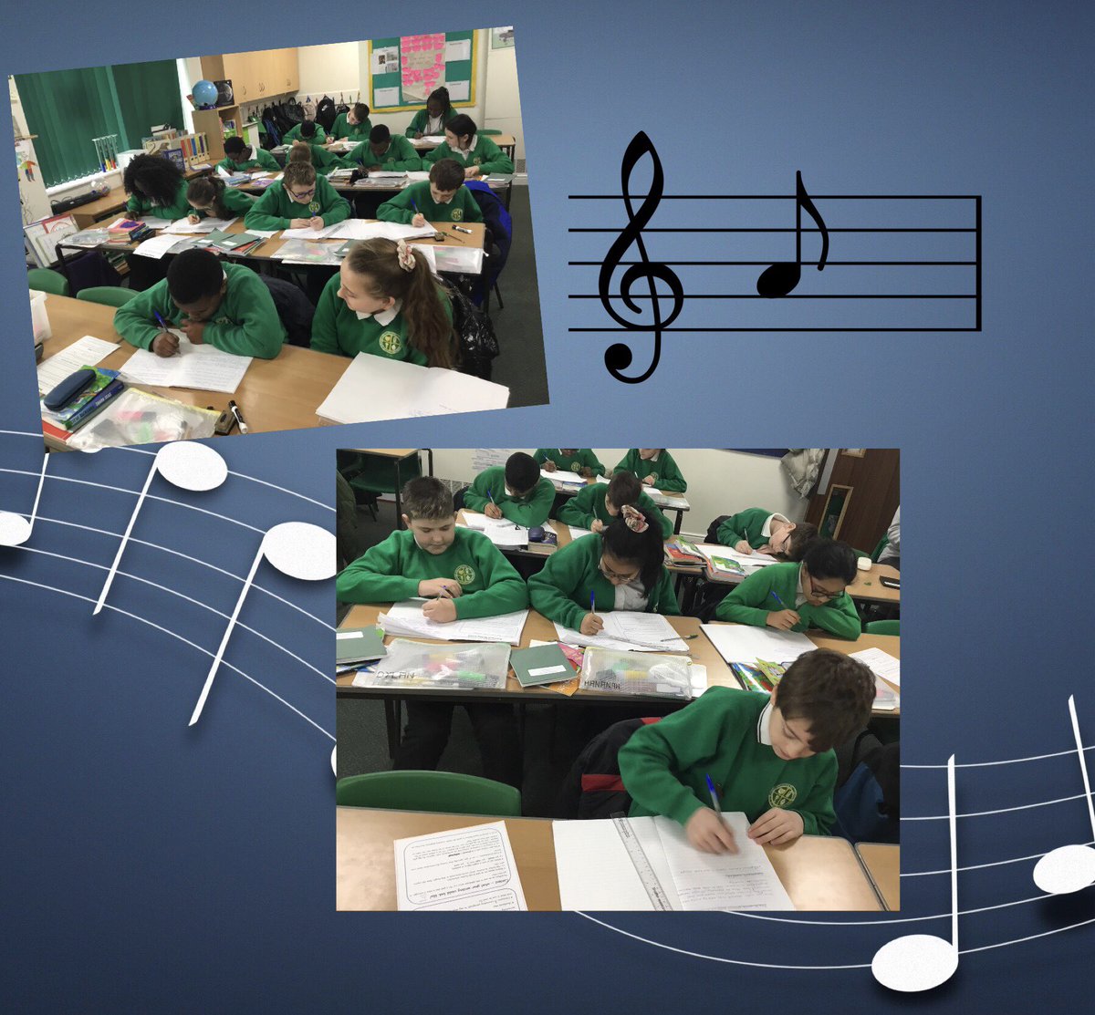 AlphonsusSt's tweet image. Not only have Y6 been learning about the language and symbols in music, they are now writing instructions so others can read and write basic musical notation onto staves 🎶💚🎵 #MoveOverBeethoven #learnapplyrepeat