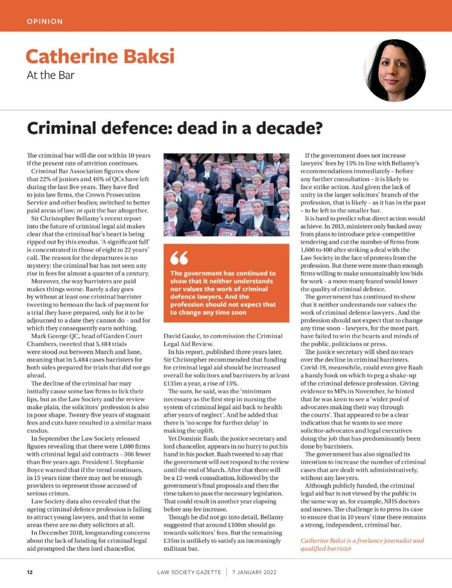SocAsianLawyers's tweet photo. "The criminal bar will die out within 10 years if the present rate of attrition continues." Alarm bells should be ringing. @legalhackette @GazetteJobs @thebarcouncil #criminalbar #Legal #barristers https://t.co/pL1KV2gIPR