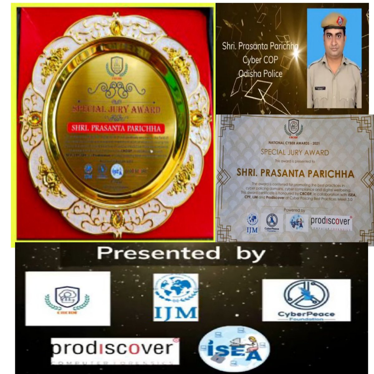 prasantacbi's tweet photo. Conferred with #Special_Jury_Award during #NationalCyberPolicingConclave 2021 for my #contribution to #cybersecurity #CyberForensics #Research #Training #awareness @CMO_Odisha @GovernorOdisha @DGPOdisha @odisha_police @IJM @igpsr @MoSarkar5T @cyberpeacengo @CR_CIDF https://t.co/aHERYHtdPs