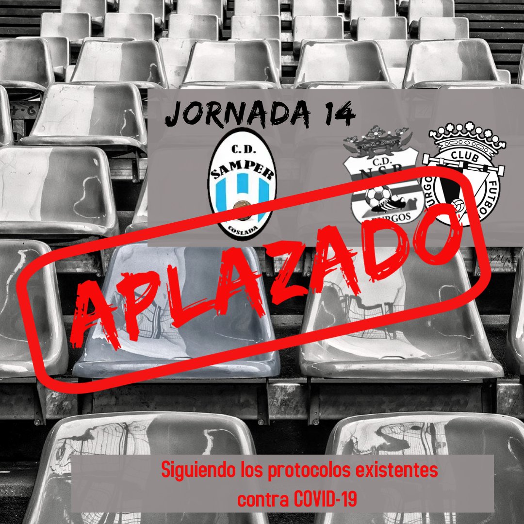 OFICIAL:
Nuestro partido de la jornada 14 frente <a href="/cdsamper/">C.D. Samper</a> queda aplazado hasta nueva fecha siguiendo con lo estipulado en los protocolos oficiales COVID.

En cuanto tengamos información sobre la fecha en la que se pueda disputar el partido os informaremos en nuestras RRSS.