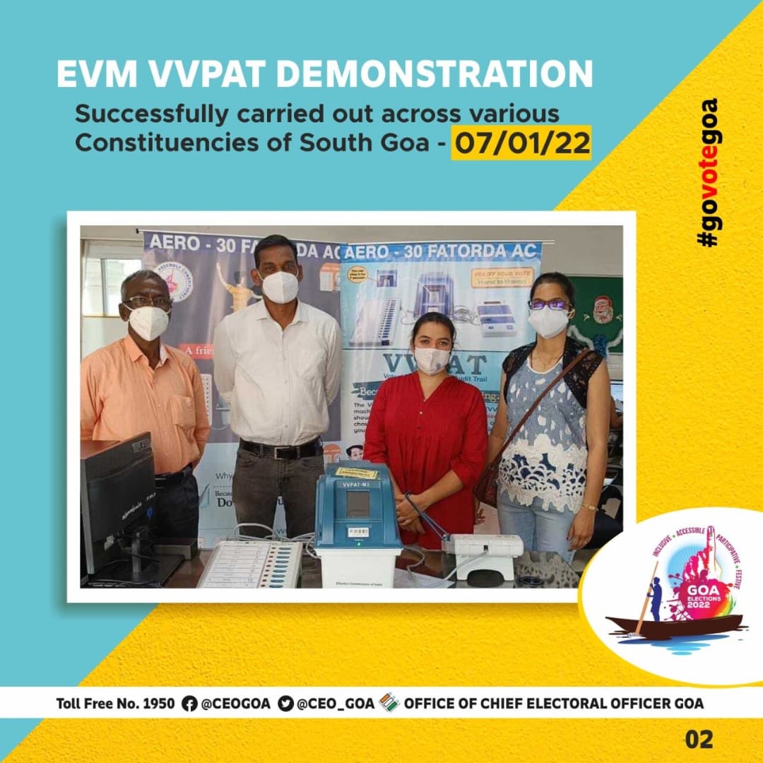 CEO_Goa's tweet photo. EVM demonstration across various Assembly Constituencies in South Goa held on 07-01-2022. @Coll_SouthGoa @ECISVEEP
#govotegoa #govote #NoVoterToBeLeftBehind #Sveep #election22 #voterawareness #KnowYourEVM #ITrustEVM #ElectionCommissionOfIndia #GoaVotes #GoaReadytoVote #Goa https://t.co/Sgia2Br9QK