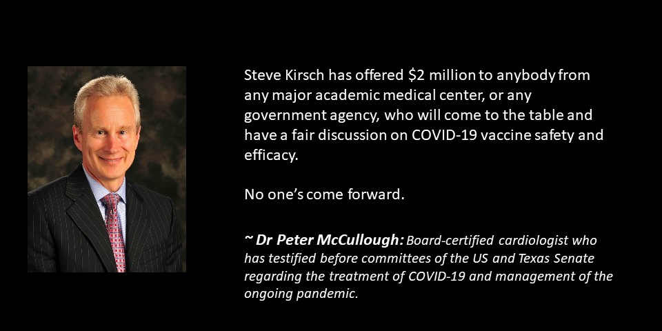 NParadigmHealth's tweet photo. Dr #PeterMcCullough speaking to #JoeRogan on Steve Kirsch’s $2 million offer to anybody who can try to make the case that the COVID-19 vaccines are safe and effective https://t.co/ezWVIylg2J
