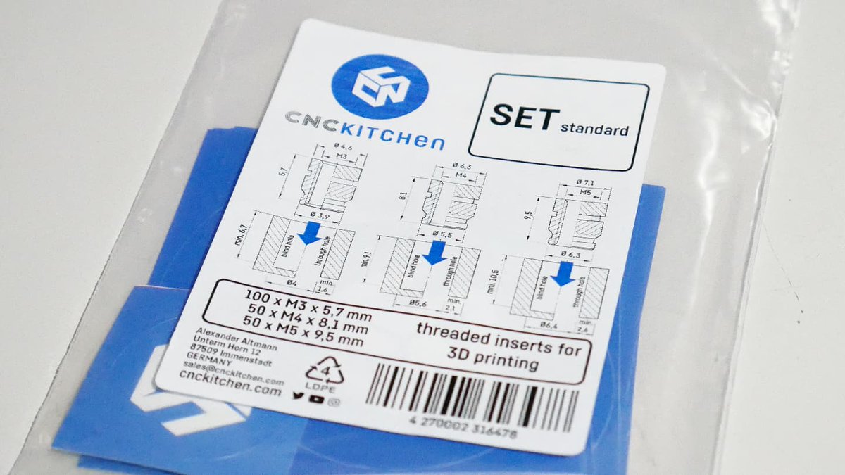 de3dprintman's tweet photo. Check out what I found in the mail today. A full set of genuine @CNC_Kitchen threaded inserts for 3D printing. Thank you so much Stefan. 🙏 I actually needed these for a little MMU mod. 🙌 You can buy these inserts from https://t.co/dZnaYnqMP7.

#3dprinting #3dp #cnckitchen https://t.co/yLQKNhSJkY