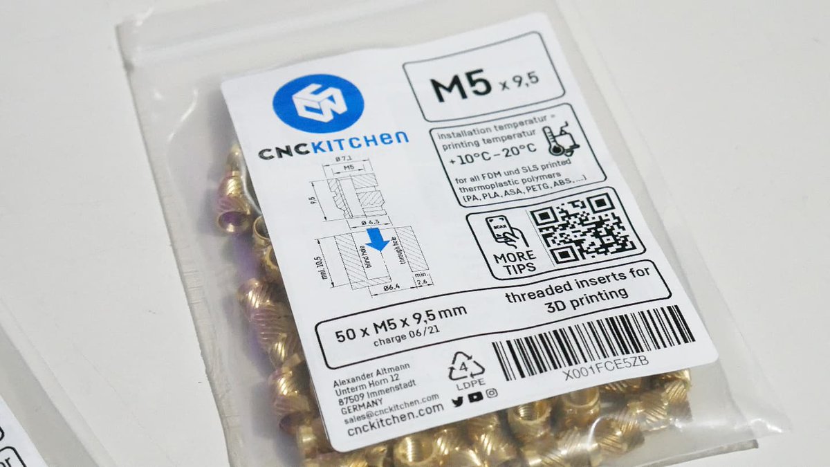 de3dprintman's tweet photo. Check out what I found in the mail today. A full set of genuine @CNC_Kitchen threaded inserts for 3D printing. Thank you so much Stefan. 🙏 I actually needed these for a little MMU mod. 🙌 You can buy these inserts from https://t.co/dZnaYnqMP7.

#3dprinting #3dp #cnckitchen https://t.co/yLQKNhSJkY
