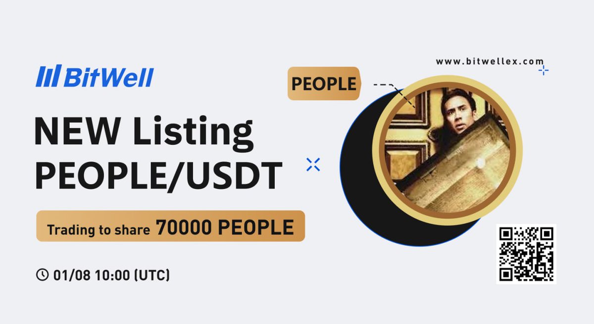 🌟PEOPLE/USDT Spot is Now Live!
<a href="/BitwellGlobal/">BitWell</a> @ConstitutionDAO  
 
💰Trade to share 70,000 $PEOPLE!

⏰Period: 2022/01/08 10:00 – 2022/01/15 10:00 (UTC time)

👉Details: bitwellex.com/article/13410/…

#PEOPLE #NFT #BTC #ETH #USDT #DAO #cryptocurrency #web3 #Blockchain #fintech