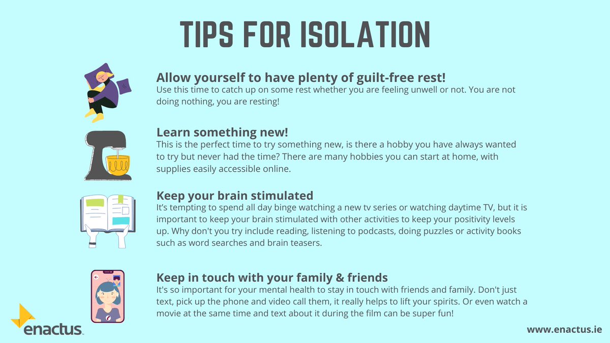 enactusIreland's tweet image. Although we are excited to kick off the new year at @enactusIreland, we appreciate that unfortunately a lot of people are currently isolating or sick with COVID so we wanted to share some tips to help even a little with your isolation period #WeAllWin #IsolationTips