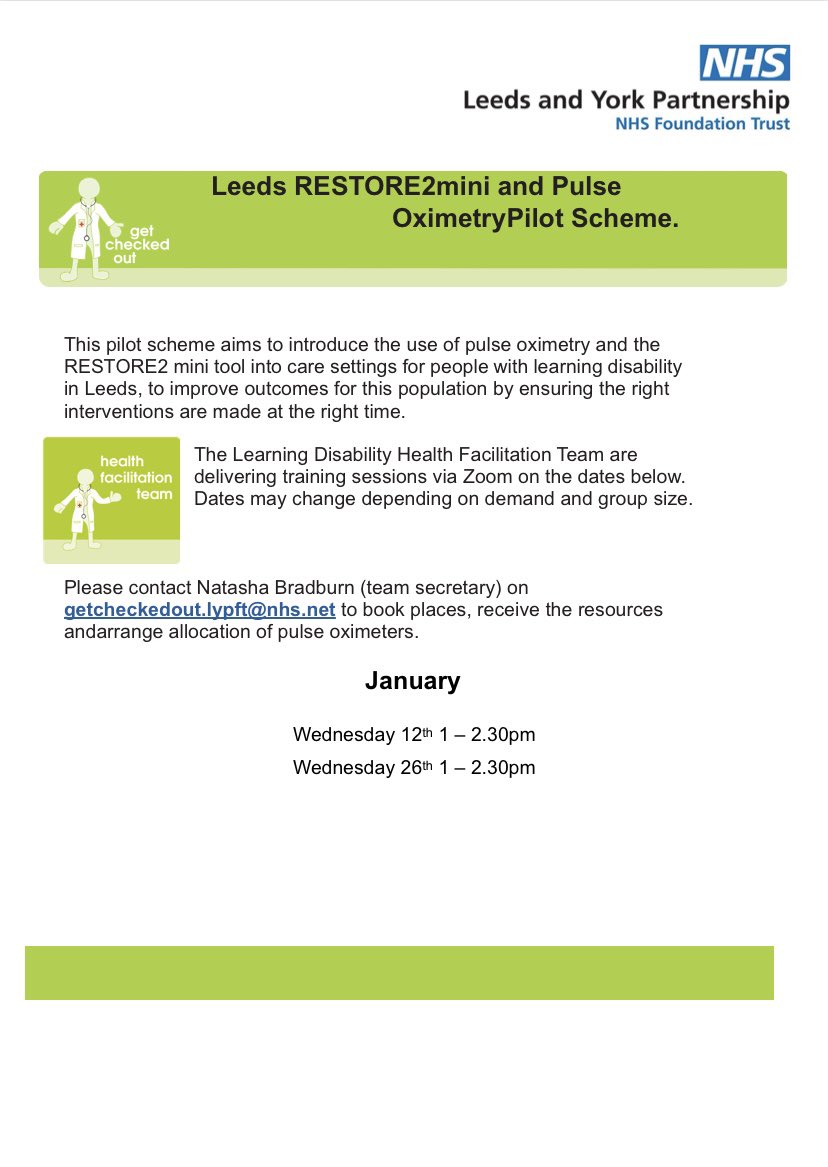 TRAINING ALERT! 
We are starting to run out Restore2 training sessions again next week for all paid and unpaid carers of people with a learning disability. 
Learn easy tips on how to spot signs of ill health early and help improve quality of life for the people you care for!