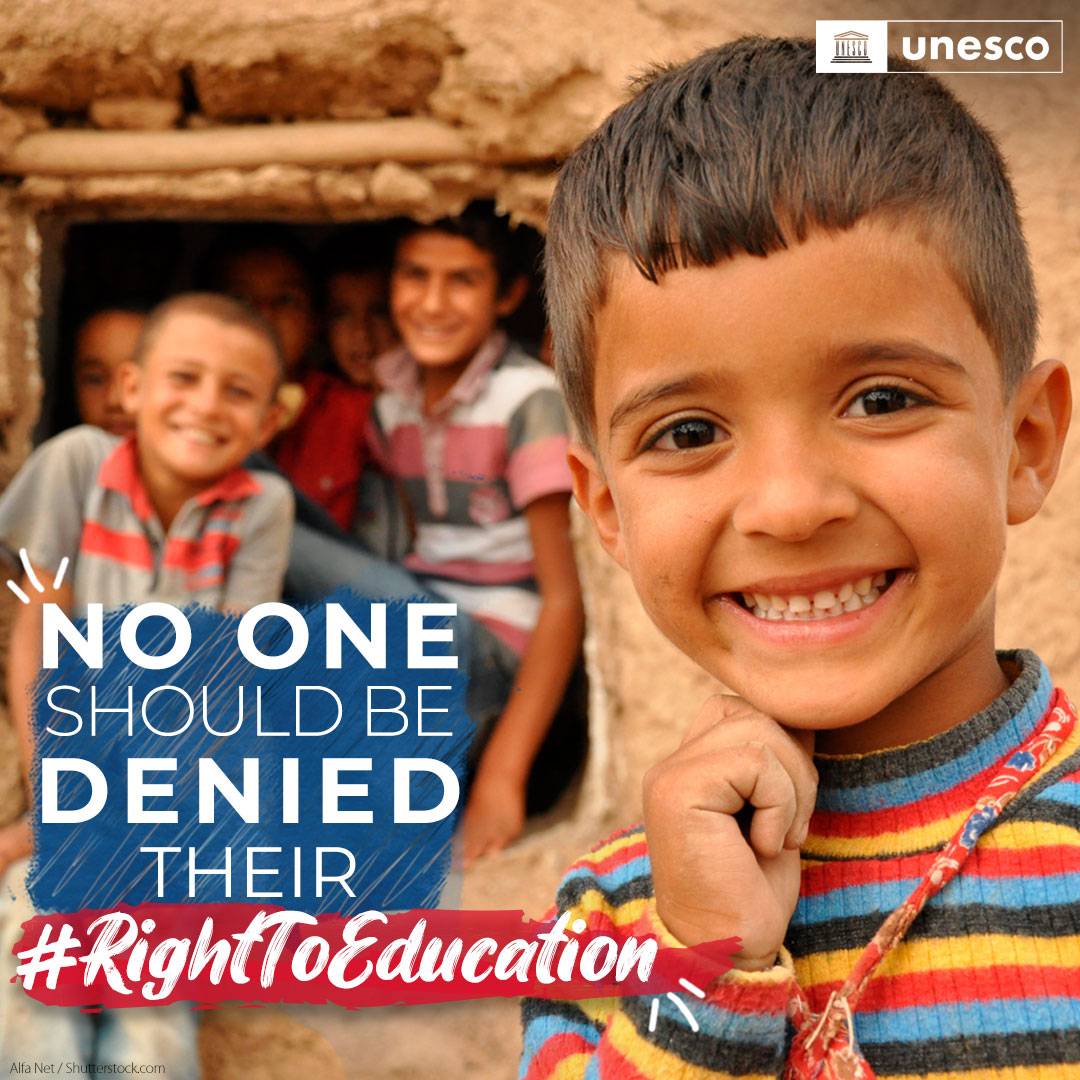 UNESCO's tweet photo. The #RightToEducation is still not a reality for many. 258 million children &amp; youth are #OutOfSchool in the 🌍. 

Stand up for them - raise your voice - help bring attention to this alarming situation! 

👉 https://t.co/WtFOE5POf3 https://t.co/NXoE8w7fEt