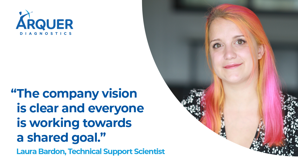 ArquerDx's tweet photo. This is Laura Bardon our Technical Support Scientist. She says: “I joined the Arquer team because they are friendly and dynamic. The company vision is clear and everyone is working towards a shared goal.” #TeamArquer #Diagnostics https://t.co/9MyLPkY5Do