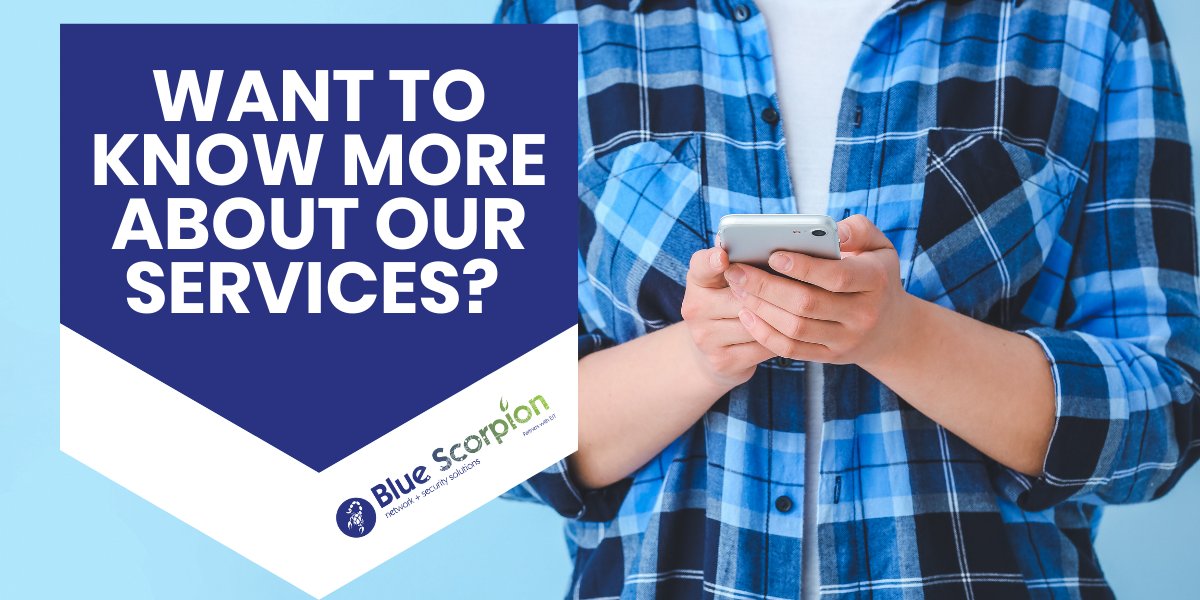 BlueScorpionLtd's tweet photo. Want to know more about any of our solutions? Please get in touch. We always put our clients first ensuring you get everything you need. 👍
✉️ sales@bluescorpion.co.uk
📞 01732 602 111
#businesssecurity #wifisecurity #chipandpin #staysecure https://t.co/kleTa2yCKN
