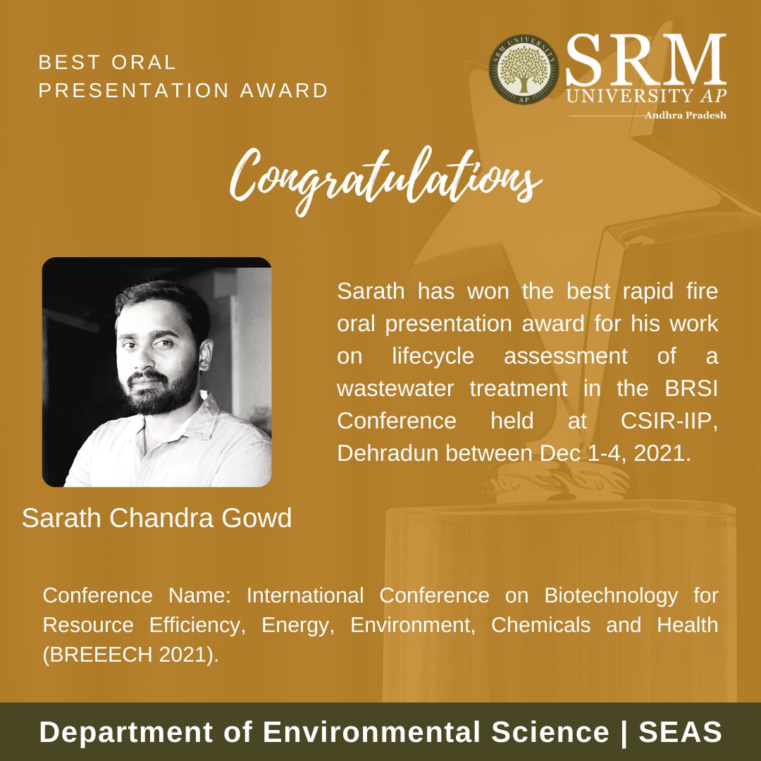 Happy to share that my phd student <a href="/sarathchandrago/">sarath chandra gowd</a> has won the best oral presentation award in the #BRSI conference held at <a href="/CSIRIIP/">CSIR-IIP</a>. Kudos.