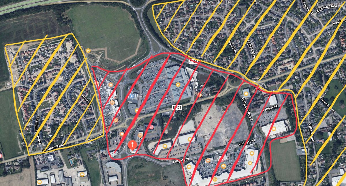 Yellow = Houses
Red = All the fucking low rise, land hungry, parking dominated, single use, tin shed, shit that we used to build houses on top of, in between, behind and next to! 
#shitdensity