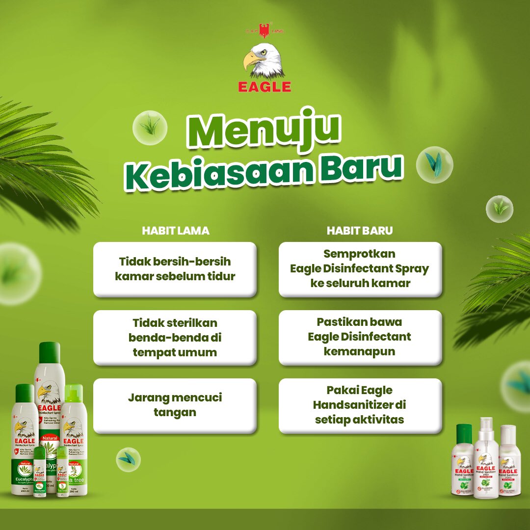 eagle_caplang's tweet photo. Eagle family yuk mulai ganti kebiasaan-kebiasaan buruk tersebut dengan kebiasaan baru yang lebih baik.
Eagle mengajak Eagle family untuk selalu menjaga lingkungan tempat tinggal agar tetap steril juga bebas kuman, bakteri, dan virus penyebab penyakit. https://t.co/JckHdOWwLU