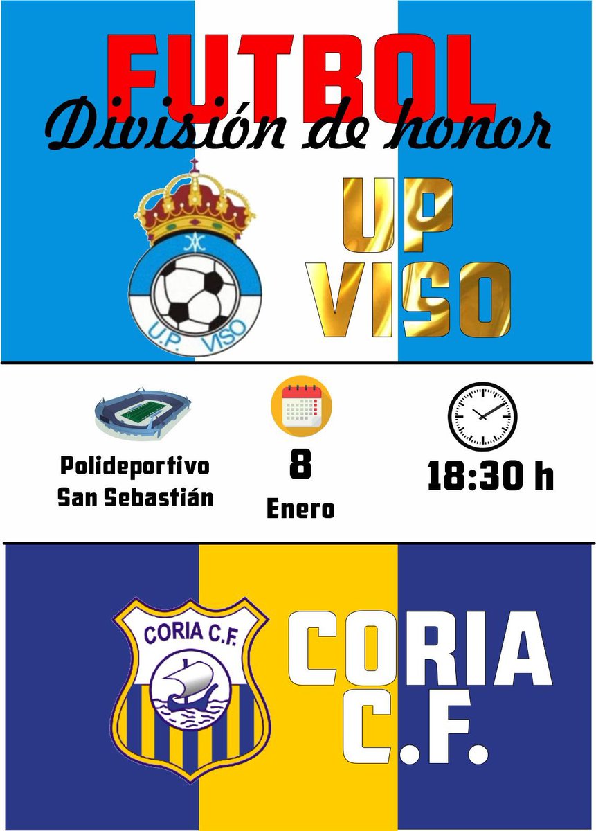 Mañana volvemos al San Sebastián 💙🤍

<a href="/up_viso/">UP Viso</a> - <a href="/Coria_CF/">Coria CF</a> 
-
A LAS 18:30
ENTRADA ÚNICA 5€

AFICIONADOS  OS NECESITAMOS LLENEMOS EL SAN SEBASTIAN 💙🤍
#orgullovisueño #sienteazul