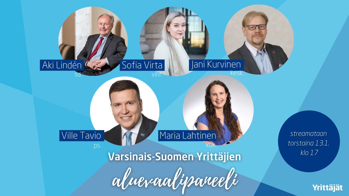 VSyrittajat's tweet photo. Tervetuloa seuraamaan Varsinais-Suomen Yrittäjien aluevaalipaneelia ensi viikon torstaina 13.1. klo 17.00.
Paneeli streamataan ulos Varsinais-Suomen Yrittäjien Facebook- ja IG-kanavien kautta.

Lue lisää täältä: 
https://t.co/yMxDFFuIAk

#yrittäjät #aluevaalit #parempihoito https://t.co/oFwT6eW7IX