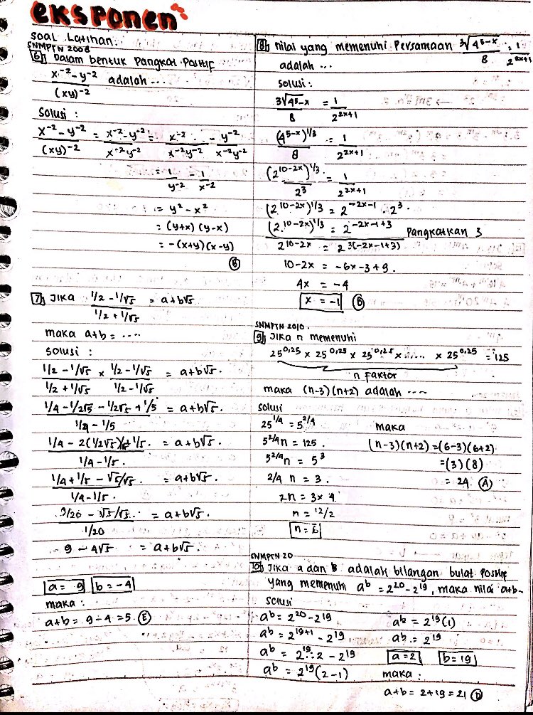 nrrahmat_'s tweet photo. Ini catatan EKSPONEN dan Soal -soal serta jawaban dari utbk tahun ketahun yang aku pake belajar dulu hehe #AMBISVERSE #ambistwt #studytwt https://t.co/7wMERD33qa