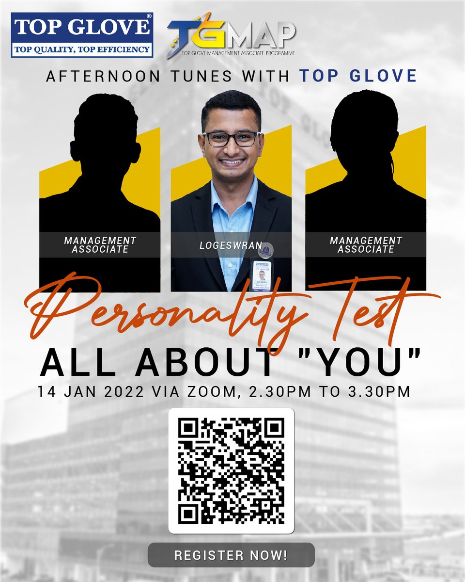 topglovecorp's tweet photo. Want to learn more about yourself so you can make a better decision on which career path is for you?
Join our 'Personality Test' webinar on Friday, 14 January 2022 at 2.30PM. Registration is #free and open to all!
Register now: https://t.co/snPt4cFXGS
#TGMAP #Webinar https://t.co/dSitkzslha