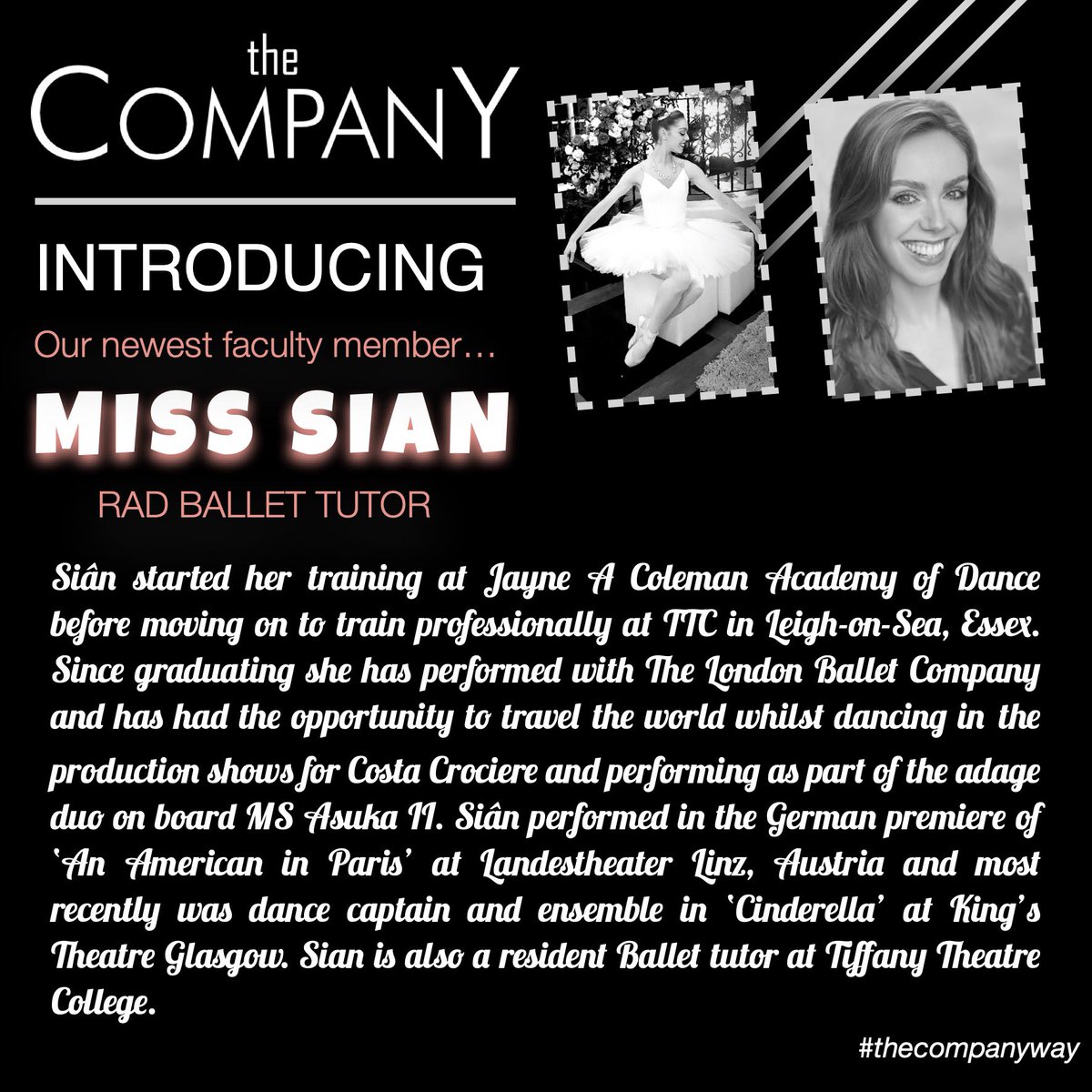 Introducing our latest faculty member Miss Siân who will be taking on all RAD ballet grades within the school. FREE trial sessions available to all… register at reception or send us a DM. Lucky lucky students! #ballet #dance #clacton #colchester #essex #thecompanyway