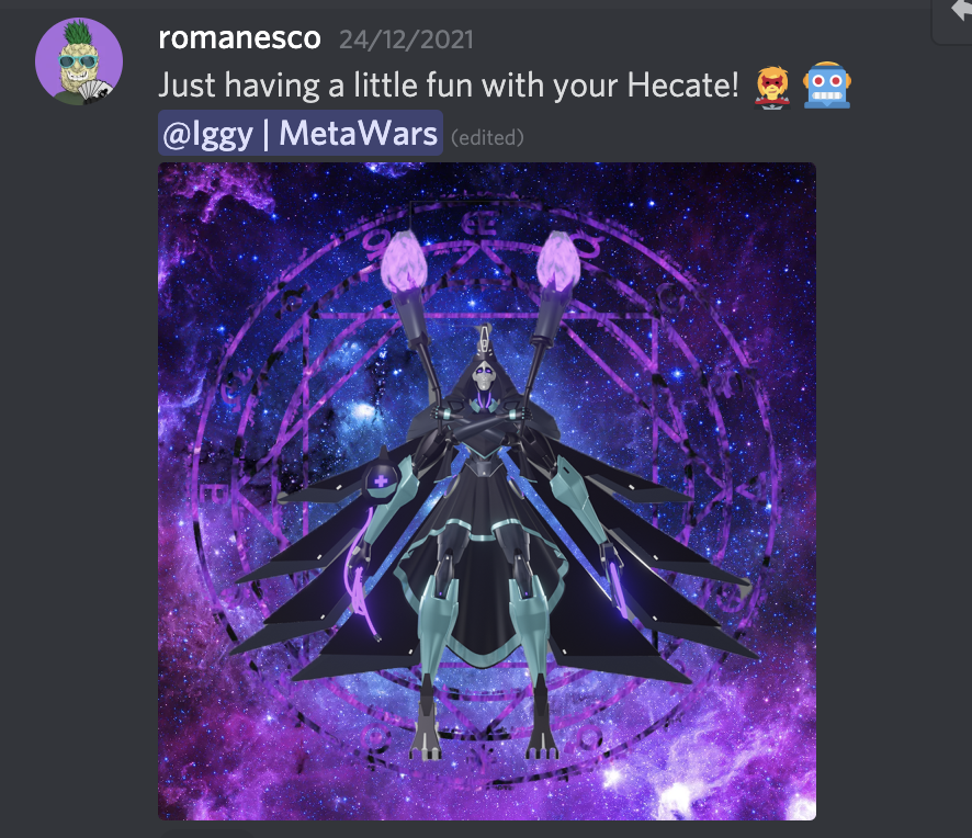 TashMetawars's tweet photo. @TradingIsBoring  Hecate looks great in this background 🤩🤩 @MetaWarsNFT https://t.co/P9ktXl3l9t