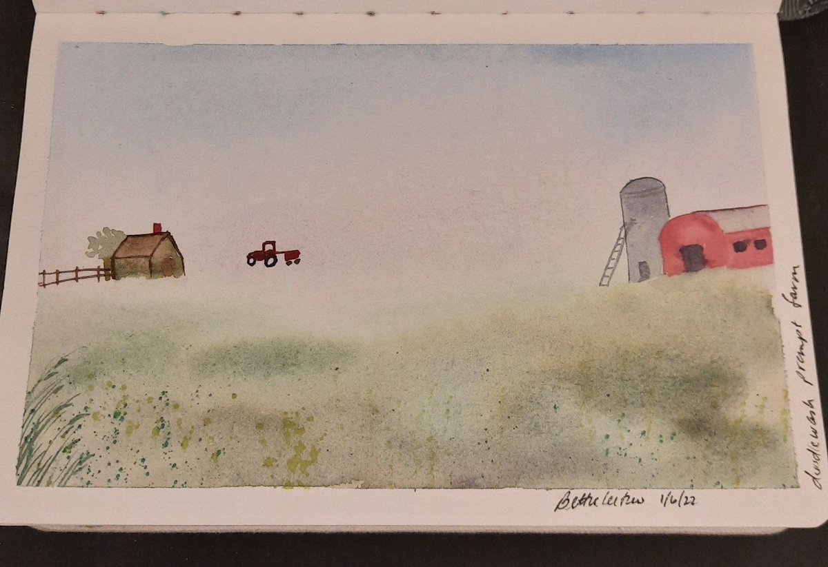 This is for #doodlewashjanuary2022 prompt farm. One of my favorite subjects.  Threw in a little tractor for the first time!
#watercolor #watercolorpainting #farm #landscape #pastoral