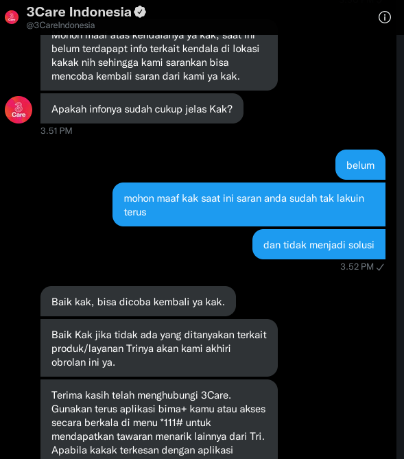 irawand07's tweet photo. @3CareIndonesia @triindonesia 
buru buru amat kak, ini belum ada solusinya udah d endchat aja https://t.co/1zqL0Ct9IG