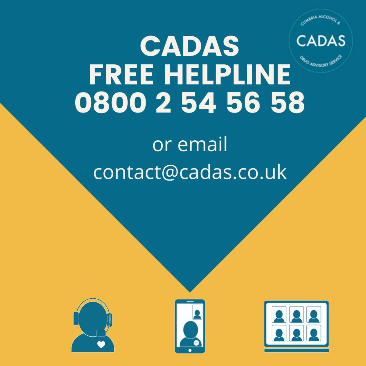 cadascumbria's tweet photo. Here at CADAS we offer support to young people and adults who would like help with managing their substance use – whether that is to cut down on the amount that they are using or to stop altogether. Call our free helpline on 0800 2 54 56 58 to get the ball rolling. https://t.co/2LuLXyO1jq