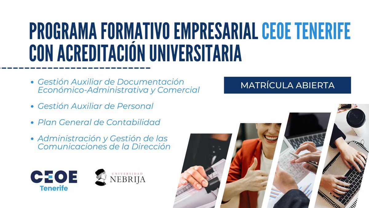 noainnova's tweet photo. Matricula abierta para cuatro cursos formativos con acreditación universitaria, en colaboración con CEOE TENERIFE. 
🔷 ¡Todavía quedan plazas! 🔷

Para más información, visita el siguiente enlace: 
https://t.co/5dy9bZEpNp

#tenerife #formaciononline #formaciónprofesional https://t.co/rozKNWYNqV