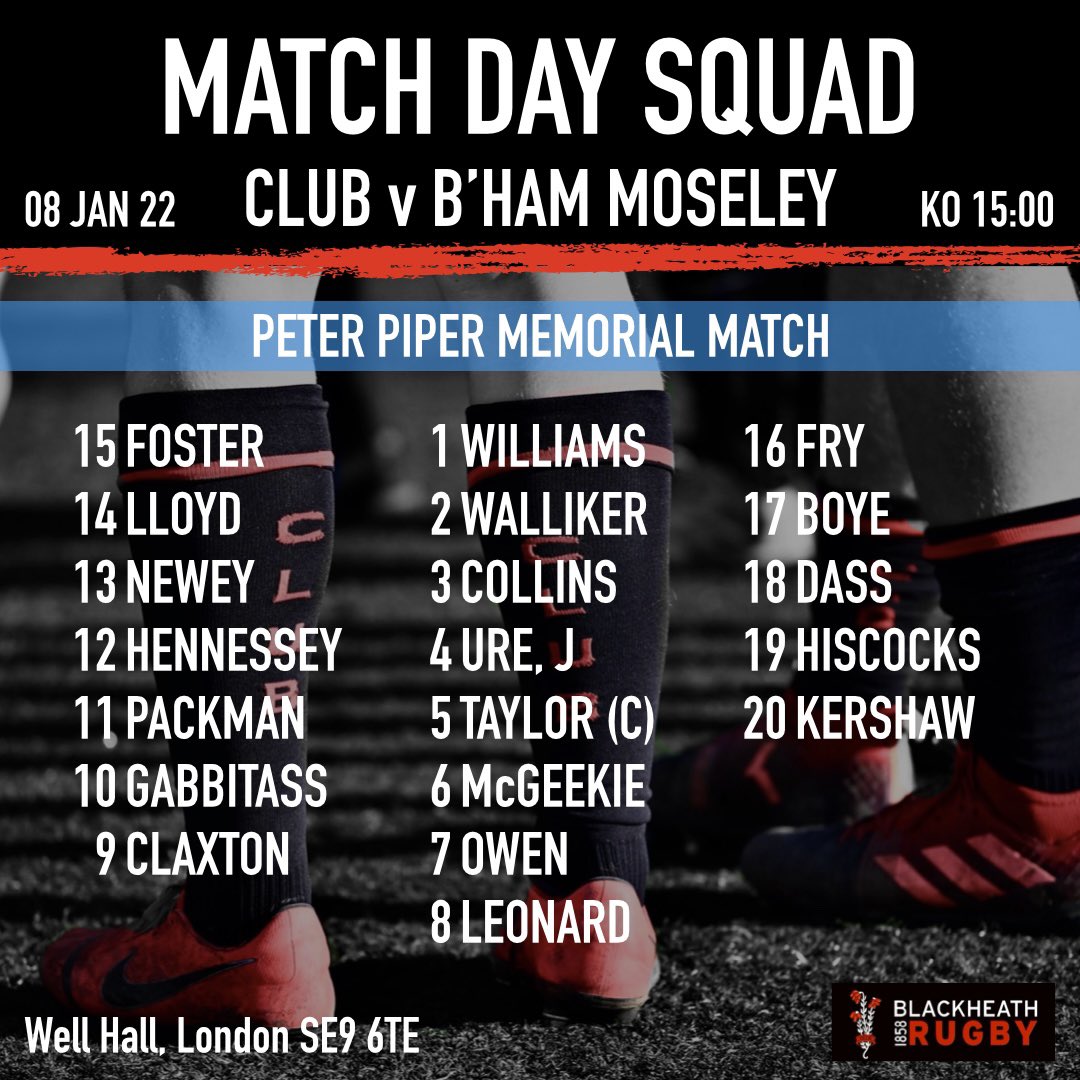 Blackheath_1858's tweet photo. It’s good to be back after a four week break and we’re very much looking forward to our first match of 2022 this Saturday against @MoseleyRugbyFC. Here’s your squad list!
#blackheathruby #blackheathfc #club #kentrugby #nat1 #blackheath #greenwich #eltham #royalboroughofgreenwich https://t.co/HCBYkIVyaj