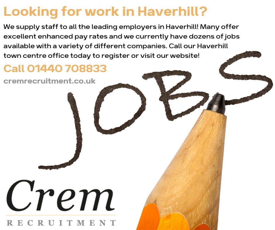 CremRecruitment's tweet photo. New year...new career! Dozens of #jobs available in #Haverhill #suffolk see below for info on how to apply! https://t.co/BNdGHFaYT9