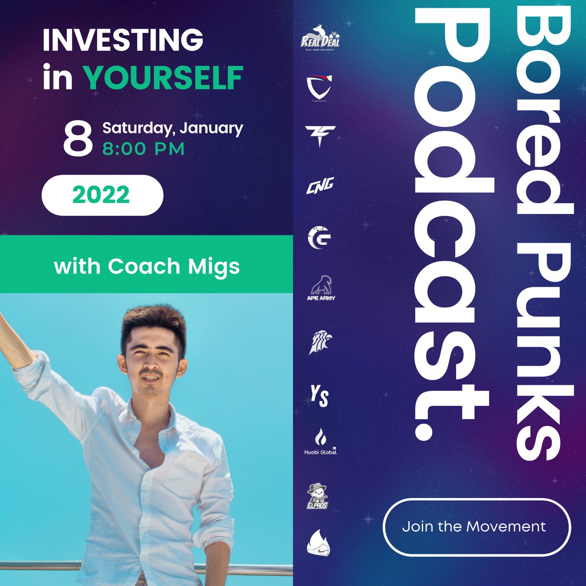 boredpunksoc's tweet photo. New year, new me 🥳 

Start your year right by learning how to effectively invest in yourself this 2022 as International Life Coach Migs Flores joins us in our very first episode this 2022 of the Bored Punks Podcast: Investing in Yourself! 😎

Join the movement. Thrive together. https://t.co/NVk33MPezC